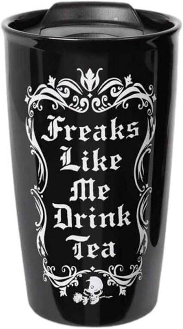 Alchemy Gothic Travel mug Freaks Like Me Drink Tea Black