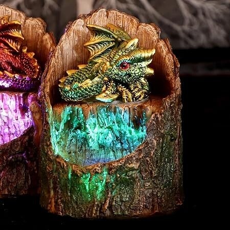 Nemesis Now Arboreal Hatchling Green Dragon in Tree Trunk Light Up Figurine