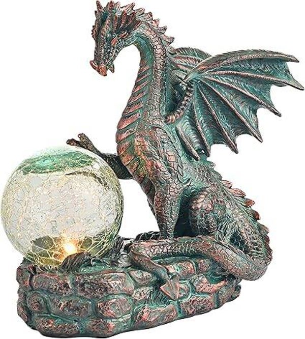 Outdoor Solar Crack Glass Ball, Waterproof Resin Dragon