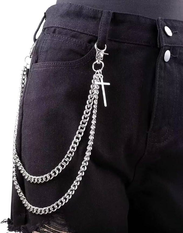 FloralGrace 1 Piece Trouser Chain for Men and Women Hip Hop Punk Jeans Chain Cross Jeans Chains Shorts Chains Gothic Accessories Punk Hip Hop Wallet Chain Silver