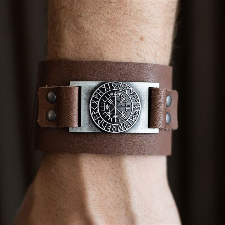 Viking Compass Leather Cuff Bracelet