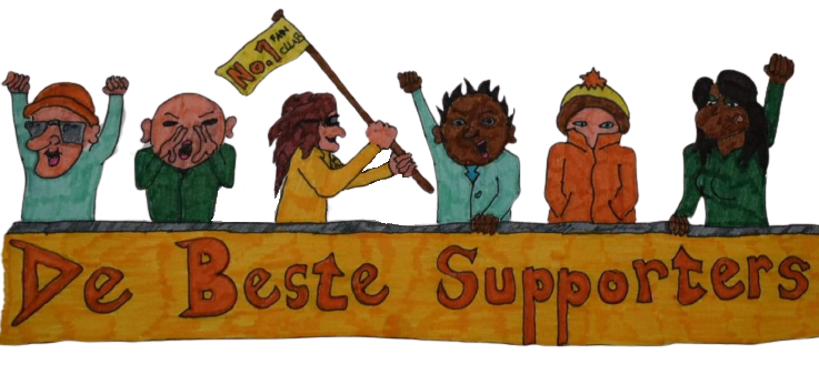 Tekening van juichende supporters langs de lijn