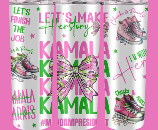 20 oz. Kamala- Pink & Green Chucks & Pearls Tumbler
