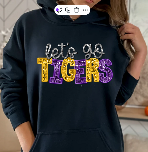Let's Go Tigers Sweatshirt (Faux Sequin Sparkling Embroidery)