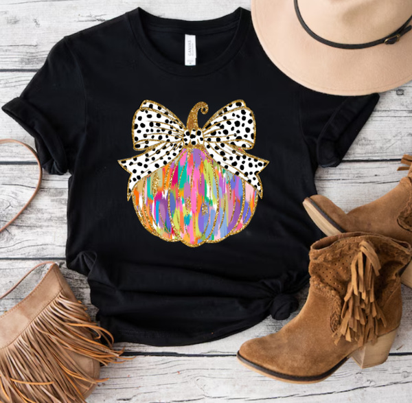 Coquette Fall Pumpkin T-Shirt   (Multi-Pink)