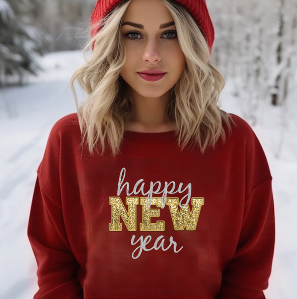 New Years Sweatshirt (Gold), Faux Sequin/Glitter
