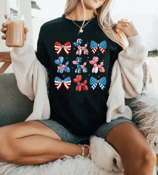 4th of July Ballon Dog Tee, Independence Day, Red, White & Blue Tee
