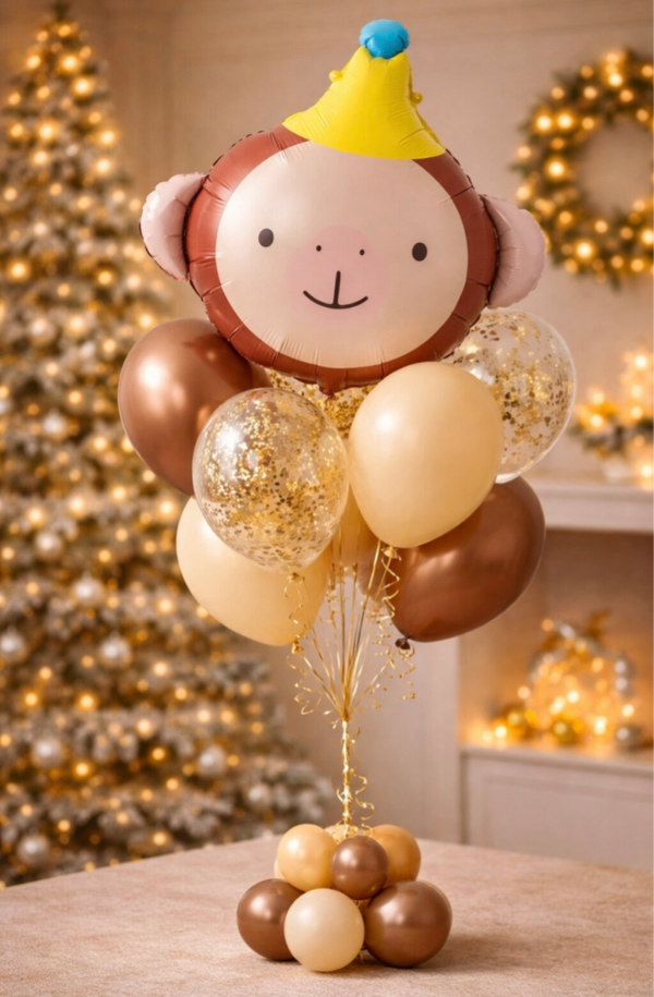 Trosje heliumballonnen met feestaapje