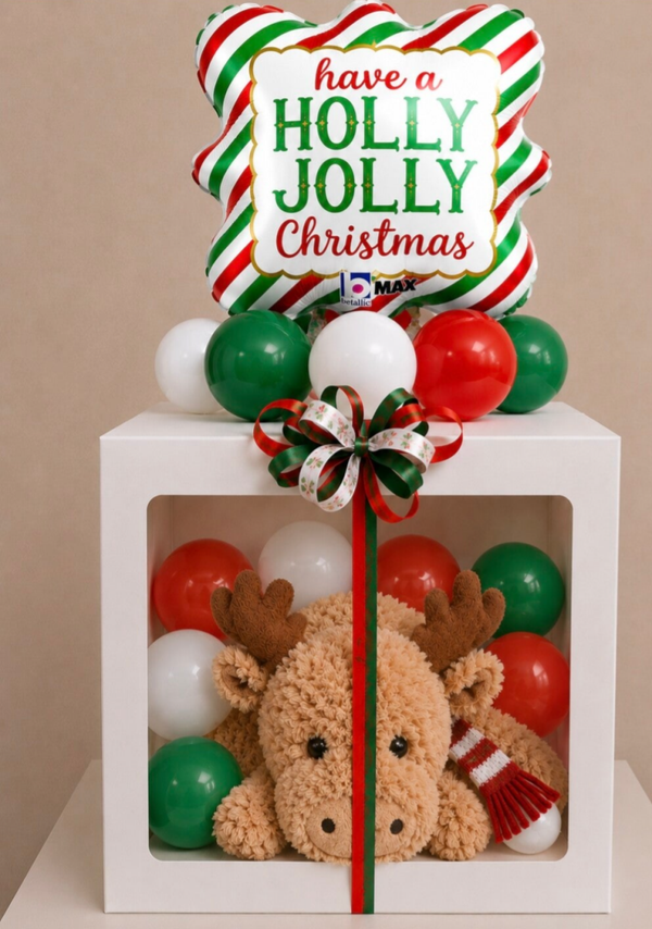 Box met "kerst"knuffel rendier