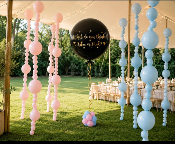 Pakket heliumslingers en gender reveal prikballon