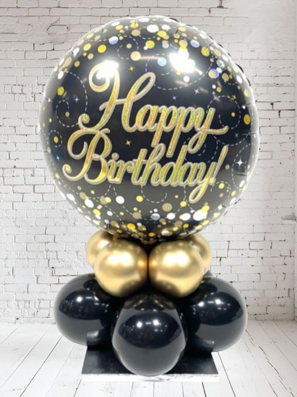 Tafelstukje "Happy Birthday "zwart -goud