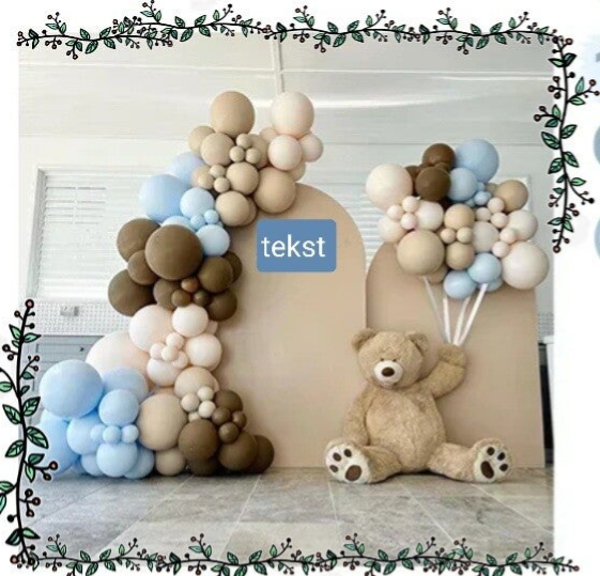 Backdrop: gezellige beer met tros ballonnen, meerdere modellen te bekijken