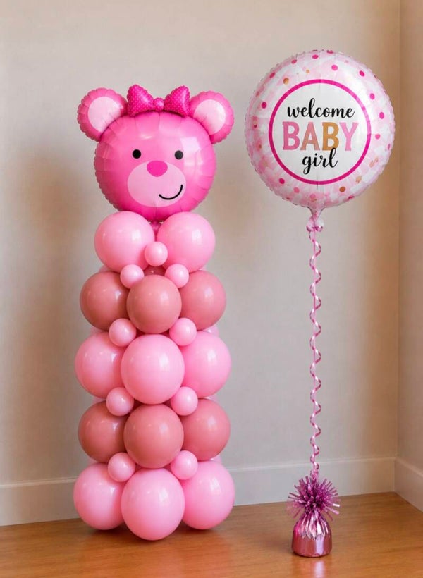 Teddy Beer Ballonpilaar Roze+heliumballon
