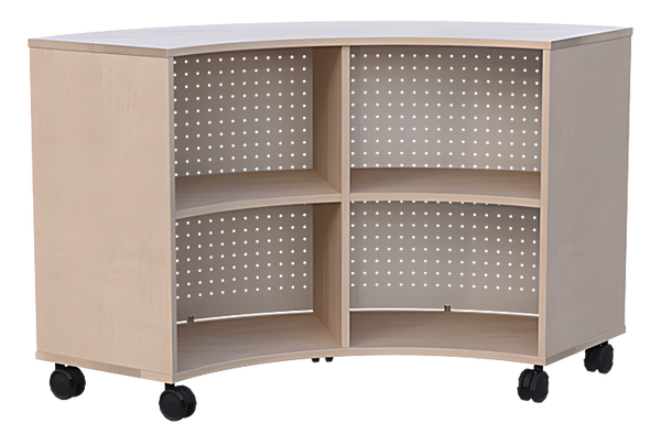 Viertelkreisschrank mit4 offenen Fächern, Lochblech Außenradius, Höhe 83,1 cm