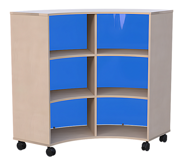 Viertelkreisschrank mit 6 offenen Fächern, Acrylglas Außenradius, Höhe 119,1 cm
