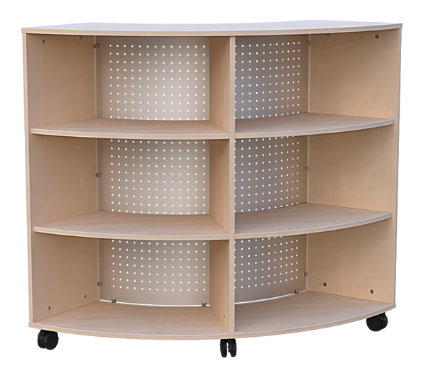 Viertelkreisschrank mit 6 offenen Fächern, Lochblech Innenradius, Höhe 119,1 cm