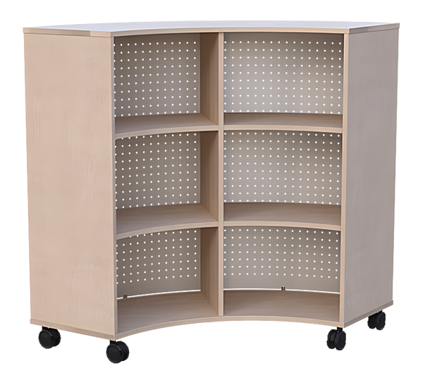 Viertelkreisschrank mit 6 offenen Fächern, Lochblech Außenradius, Höhe 119,1 cm 119,1 cm