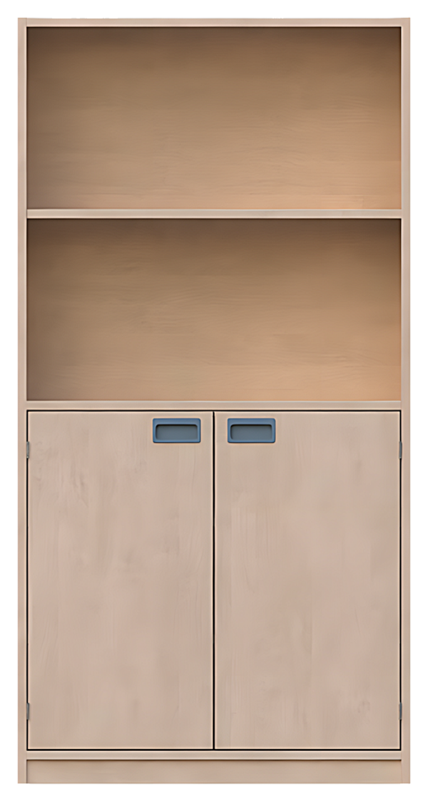 Korpusschrank oben 2 offene Fächer, unten 2 Türen
