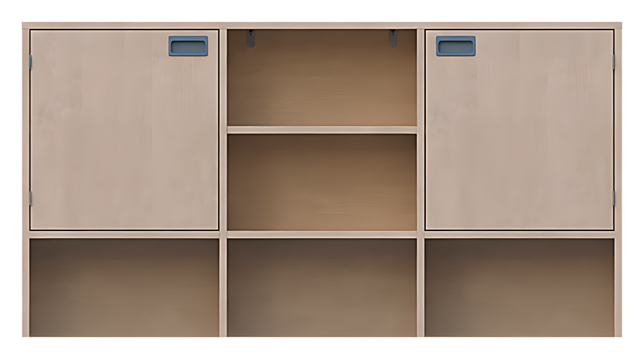 Raumteilerschrank 2 Türen, Mitte offen, offene Sockelnische