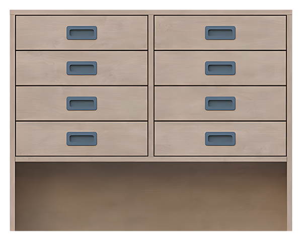 Korpusschrank, offene Sockelnische, 8 Schubkästen