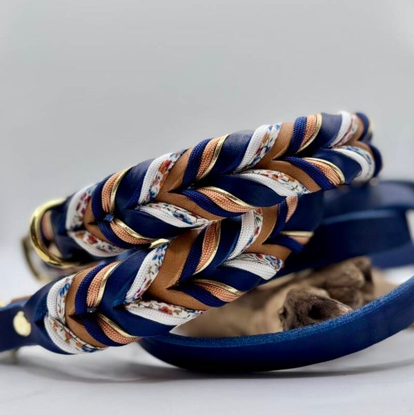 cognac/blau + Blütenband