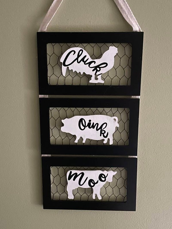 Chicken, pig, and cow plaque