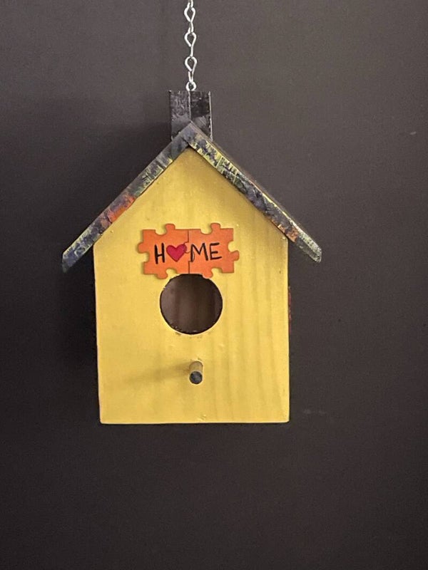 puzzle piece autism humming bird style birdhouse