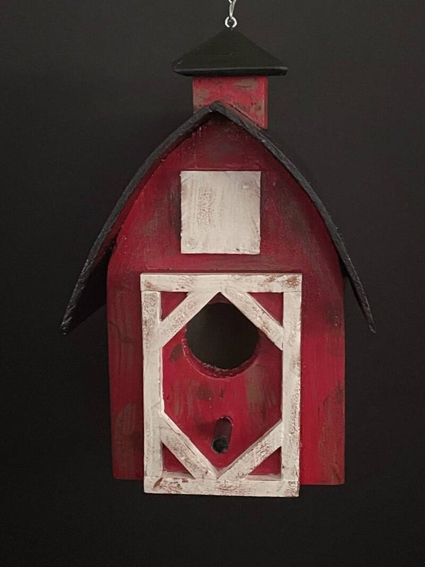 red and black barn birdhouse