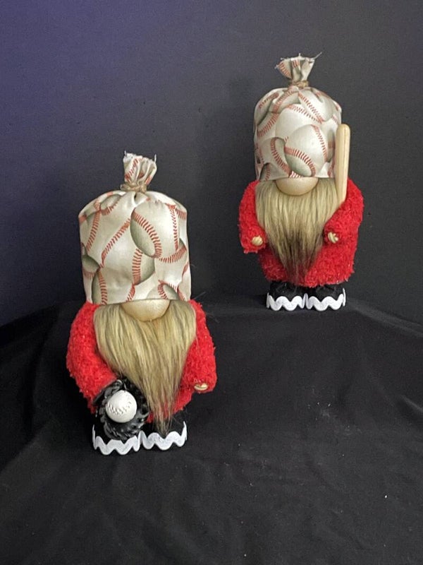 baseball gnomes with ball mitt and ball bat