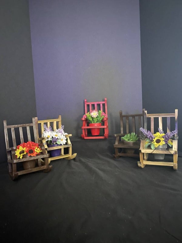 rocking chairs with small 2 inch clay pots