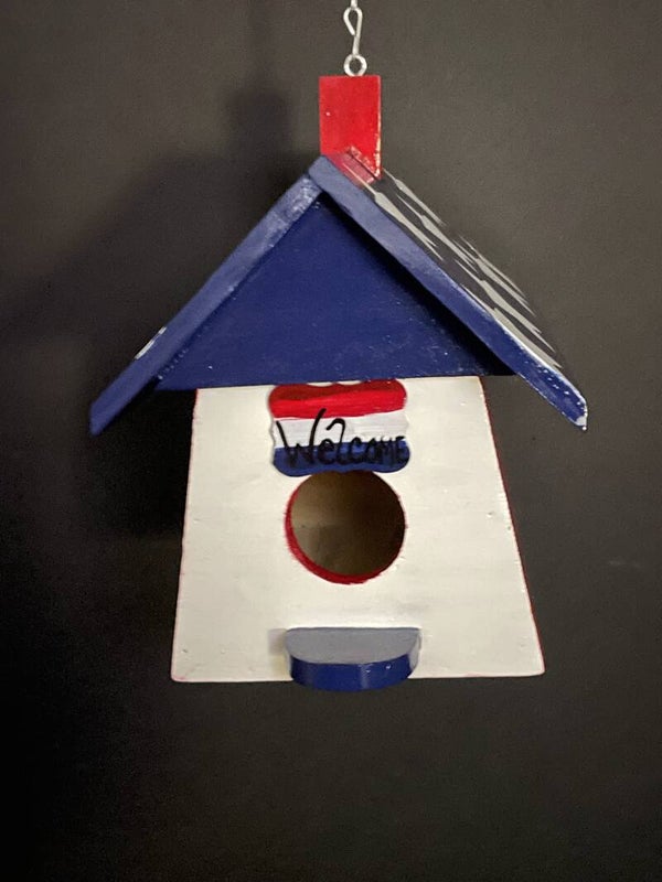 red white and blue cornbarn birdhouse