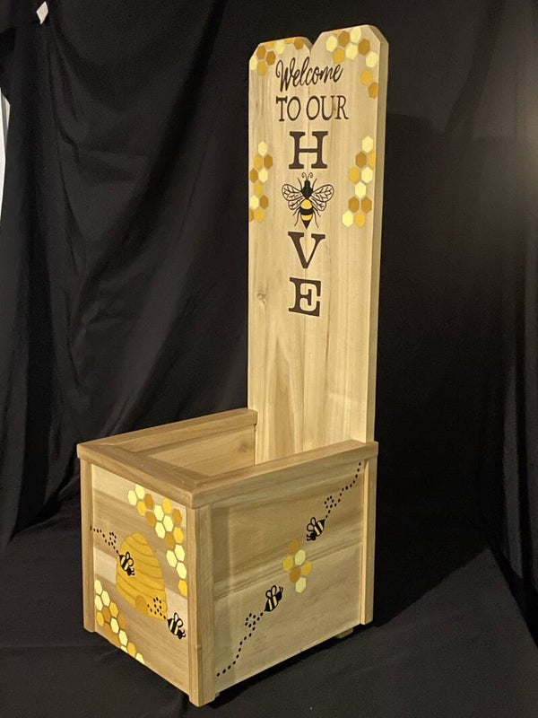 planters with bees and honey comb