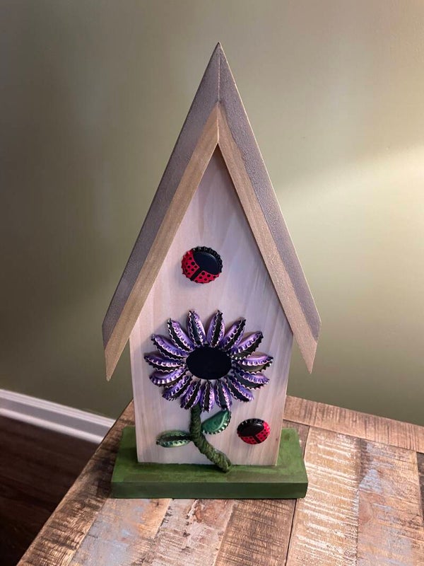 bottle cap birdhouse violet