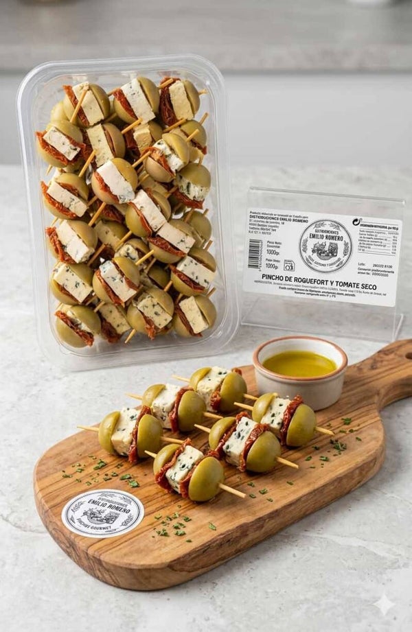 Pincho Gourmet de Aceituna Gordal Queso Roquefort y Tomate Seco