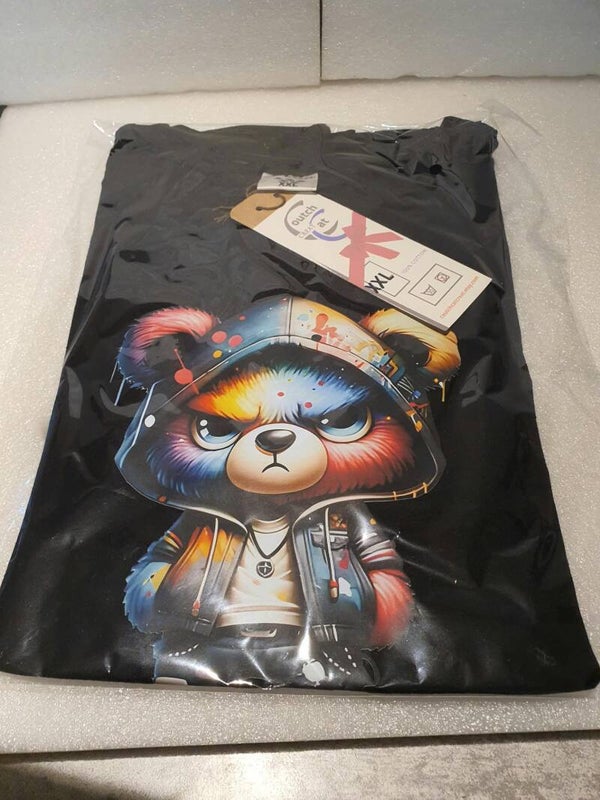 T-shirt Noir Coton "Bad Bear Hoodie" — Illustration Ours Streetwear Graffiti & Capuche | Style Urban Pop Art