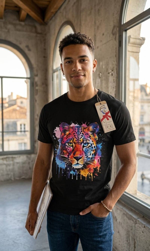 T-shirt Noir Coton "Rainbow Leopard"Coutchcatcreat