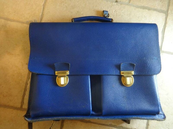 S1347 : Cartable cuir bleu 70's