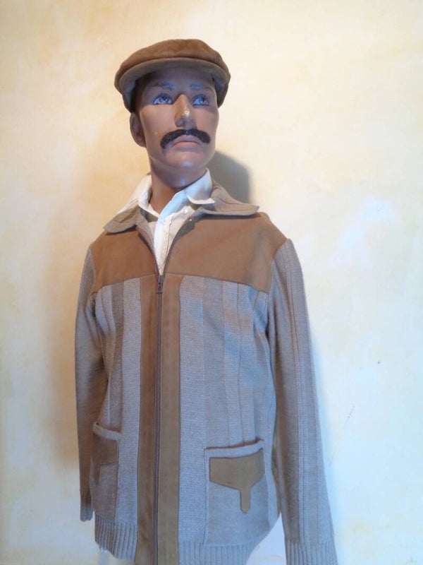 H732 : Gilet maille et cuir T.L