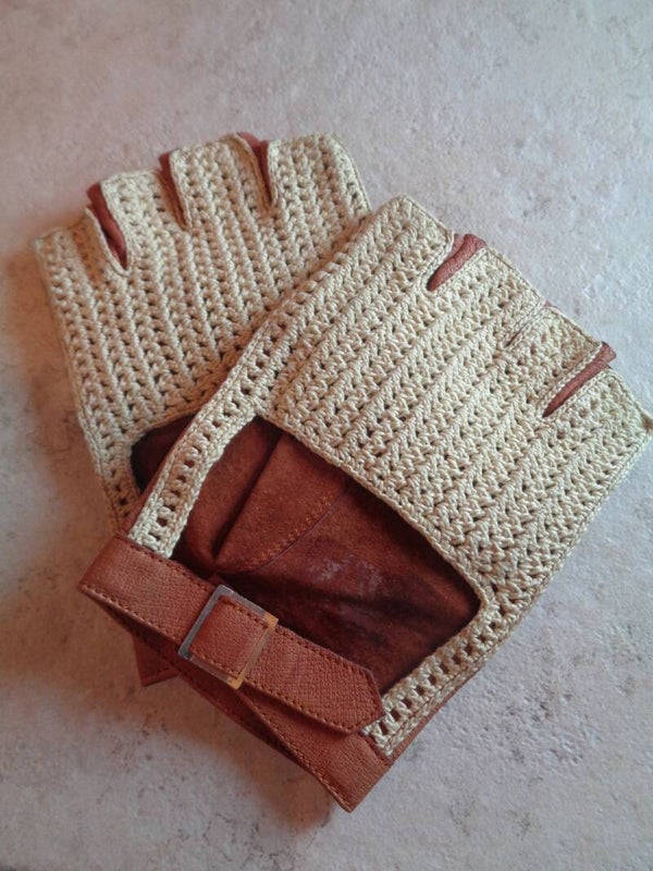 A2649 : Mitaines crochet et cuir
