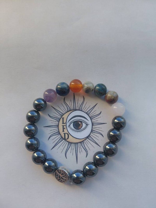 Bracelet 7 chakras en Hématite naturelle – Taille personnalisée