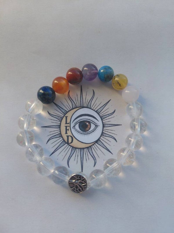 Bracelet 7 chakras en Cristal de roche naturel – Taille personnalisée