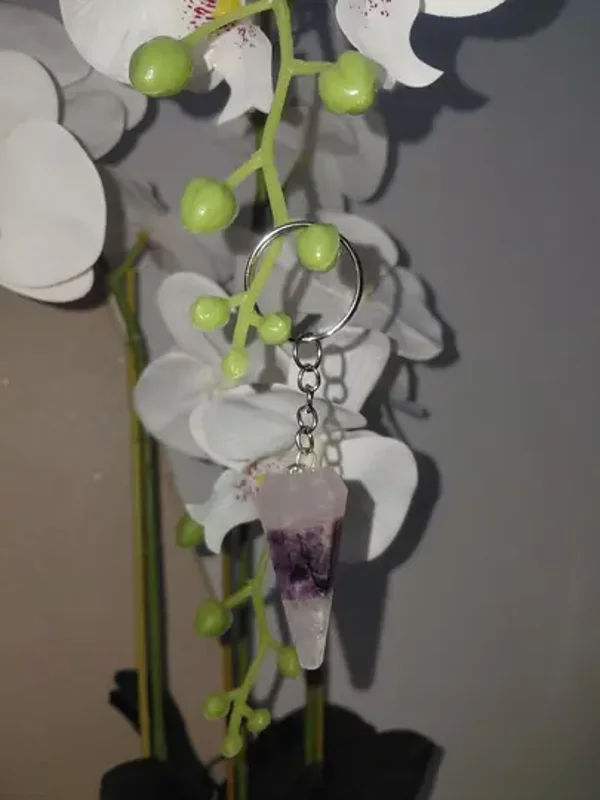 💜🤍 Porte-clés en Améthyste & Cristal de Roche
