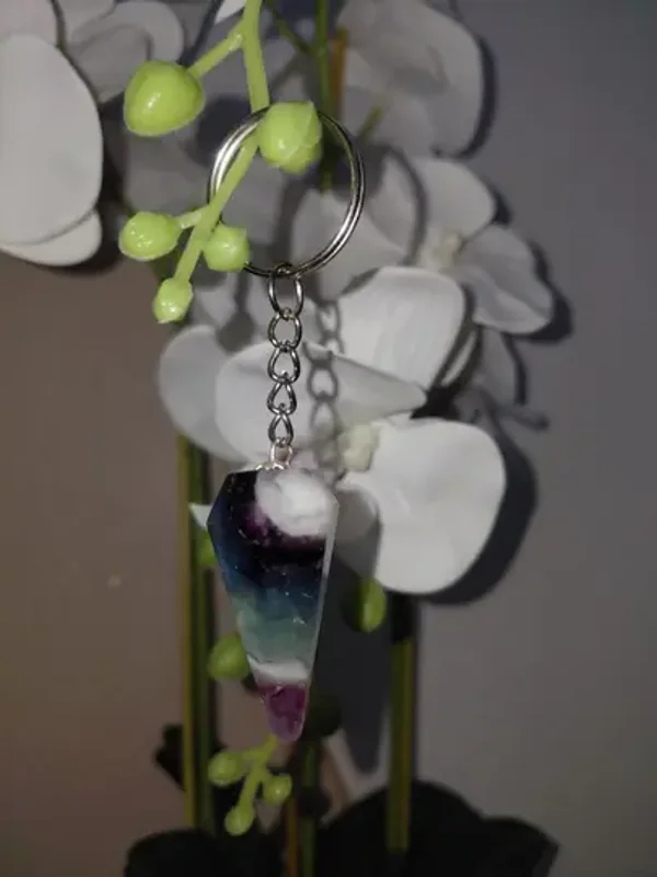 💜💚 Porte-clés en Fluorite multicolore