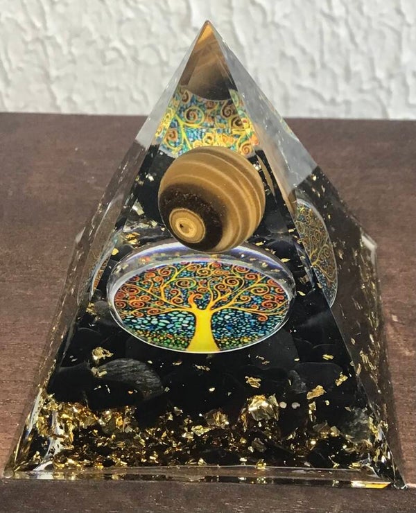 Orgonite Œil de tigre obsidienne noire arbre de vie