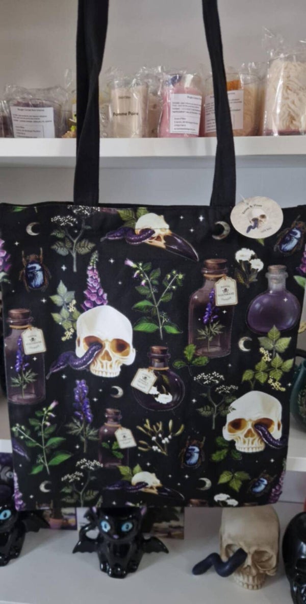 Sac fourre-tout en polycoton à imprimé crâne gothique Venom & Vines