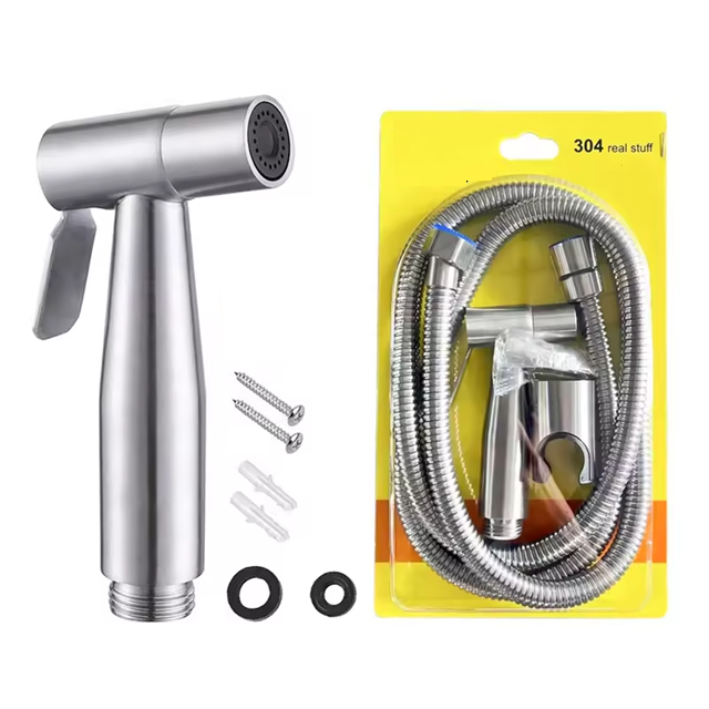 Luxe Bidet Handdouche Set - Geborsteld Nikkel - Shattaf Toiletsproeier met 1.5m Slang & Wandhouder - Modern Design