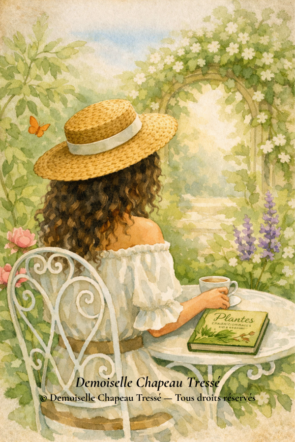 Carte postale Demoiselle Chapeau Tressé – Format vertical