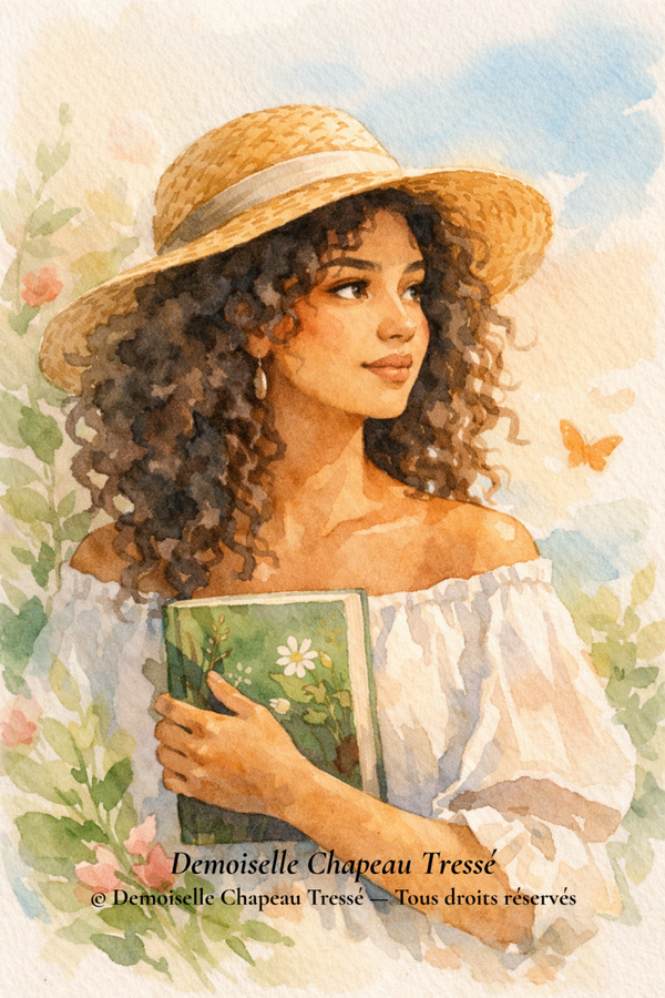 Carte postale Demoiselle Chapeau Tressé – Modèle 3