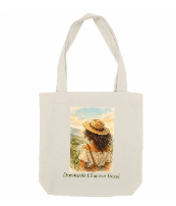 Tote Bag Demoiselle Chapeau Tressé - Illustration originale