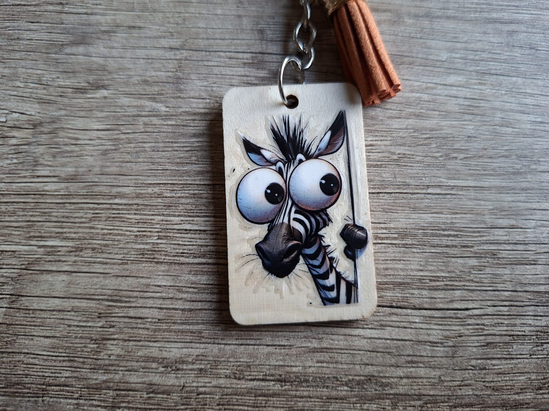 Sleutelhanger : Hout : zebra !!
